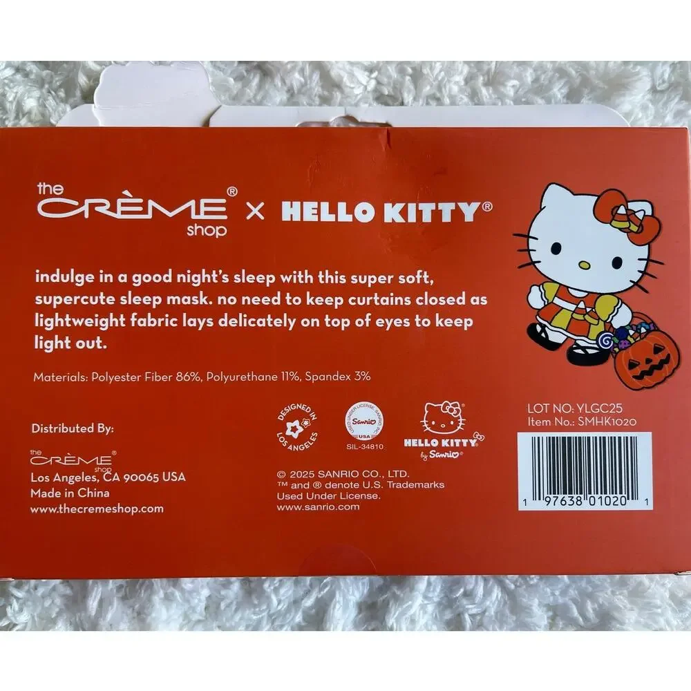 Hello Kitty The Creme Shop Halloween Beauty Rest Sleep Mask Orange Candy Corn